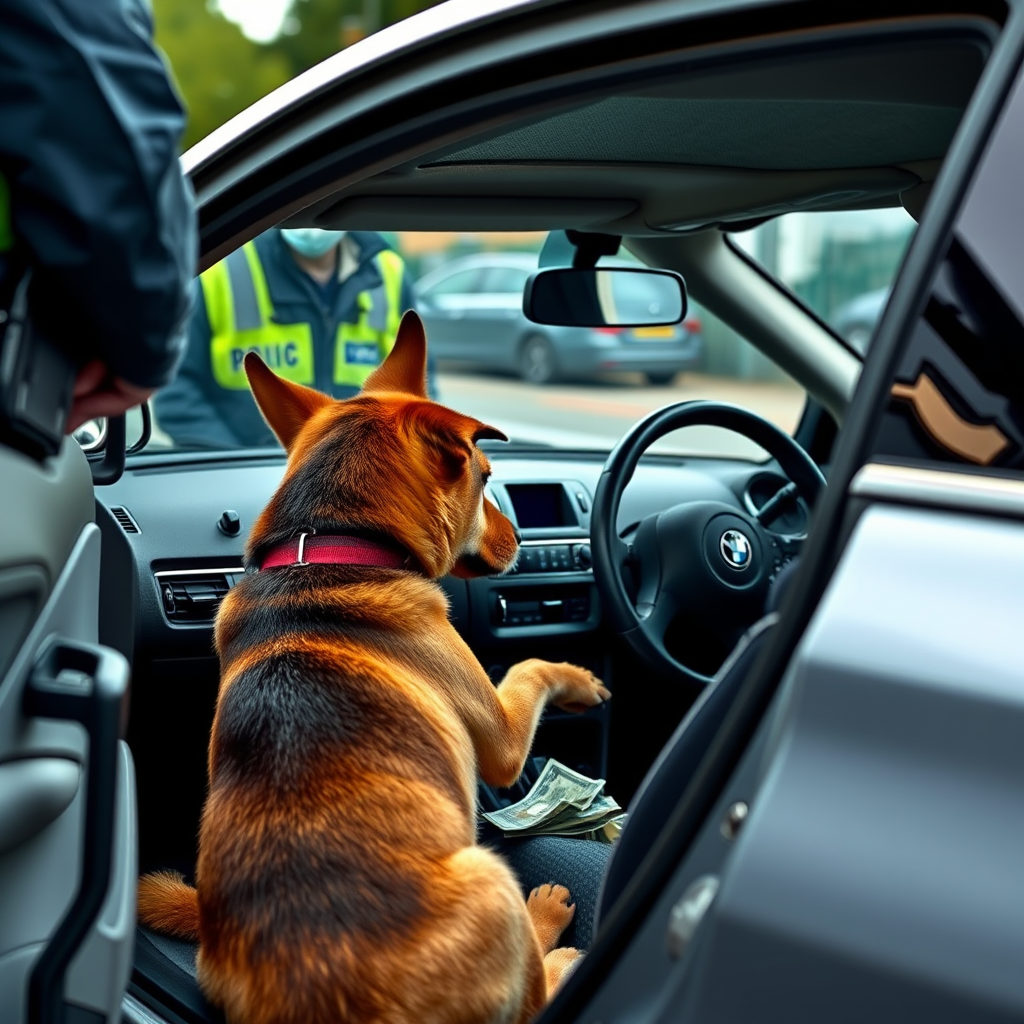 Police dog uncovers stash of drugs and cash hidden in steering wheel after bust